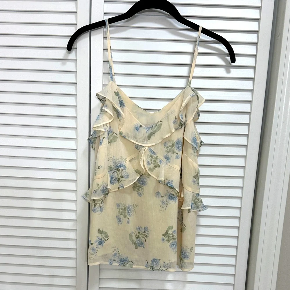 Loft Floral Ruffle Cream Top - Picture 1 of 5